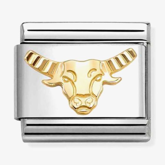 Nomination Italy classic 18k gold and stainless steel charm depicting the the star sign taurus with etched detailing