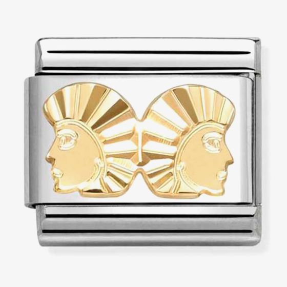Nomination Italy classic 18k gold and stainless steel charm depicting the star sign gemini with etched detailing