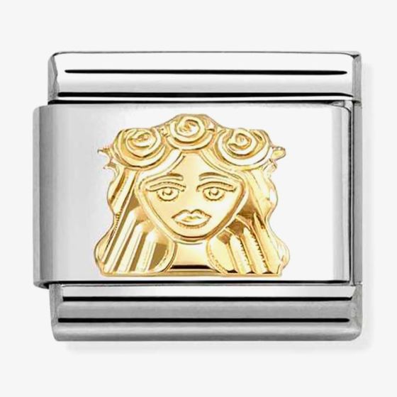 Nomination Italy classic 18k gold and stainless steel charm depicting the star sign virgo with etched detailing