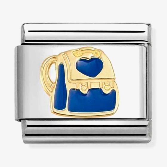 Nomination Italy Classic 18k gold and stainless steel charm depicting a back pack with heart in blue enamel