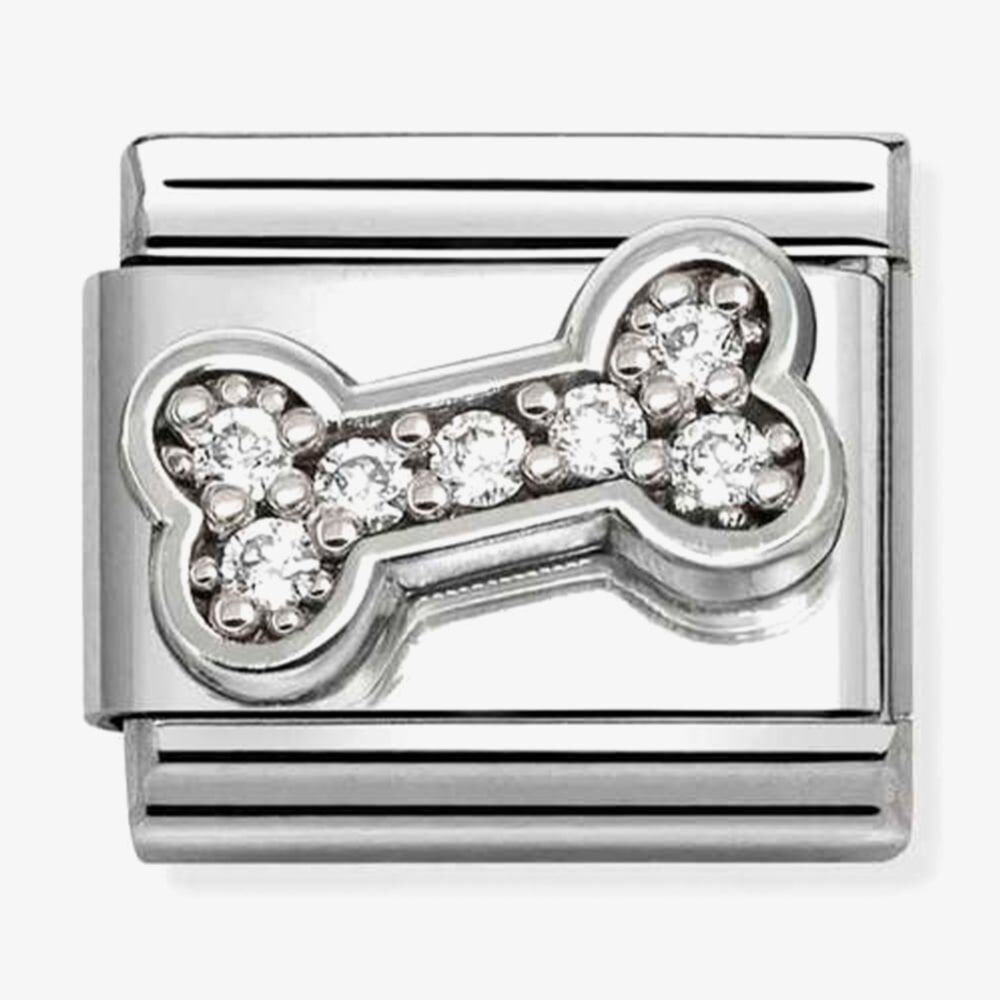 Nomination Italy stainless steel and sterling silver composable charm with dog bone design with CZ detailing