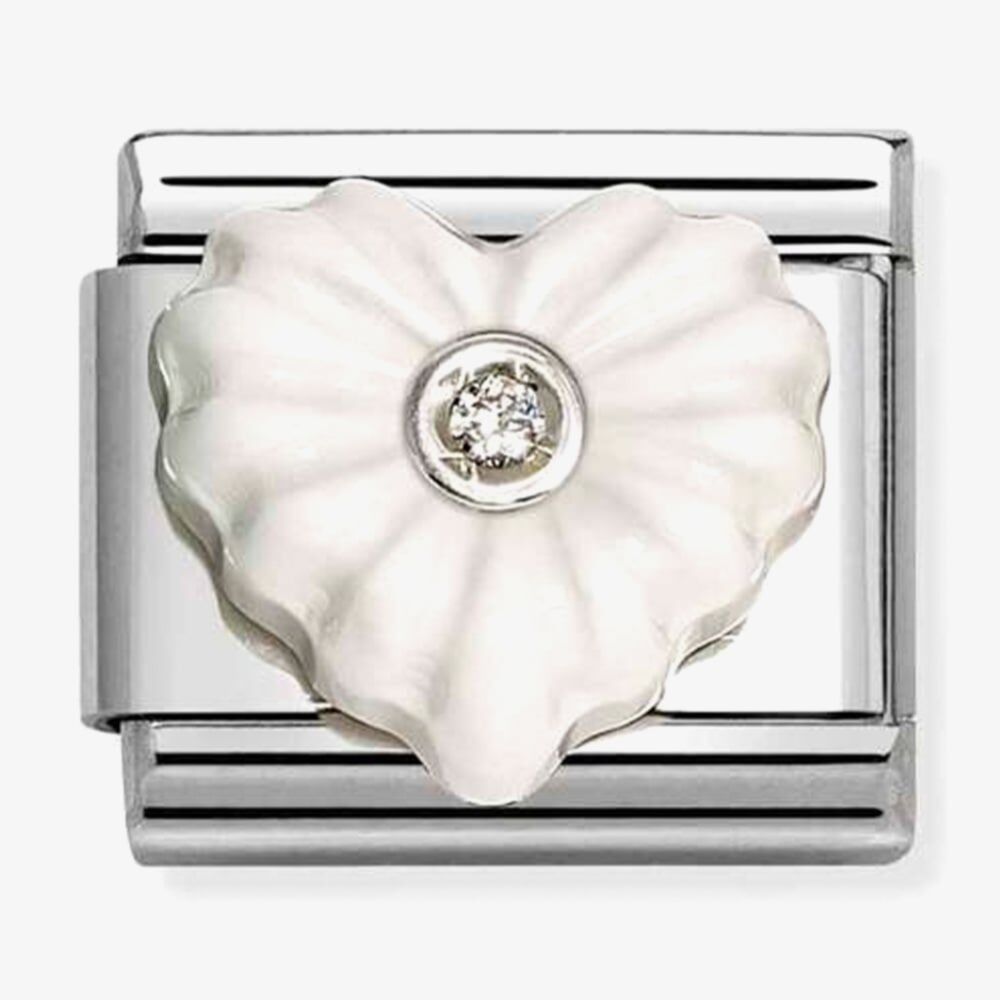 Nomination Italy classic sterling silver and stainless steel charm featuring a white resin heart with a cz at its centre