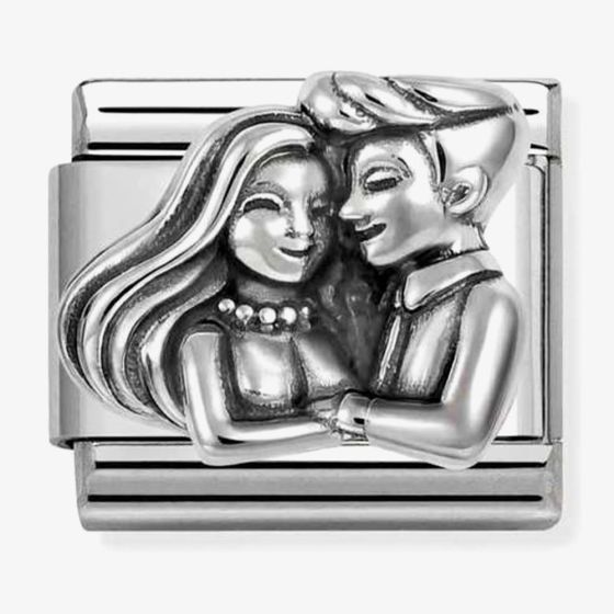 Nomination Italy Classic composable charm is sterling silver and stainless steel depicting a male and female couple with an oxidised finish