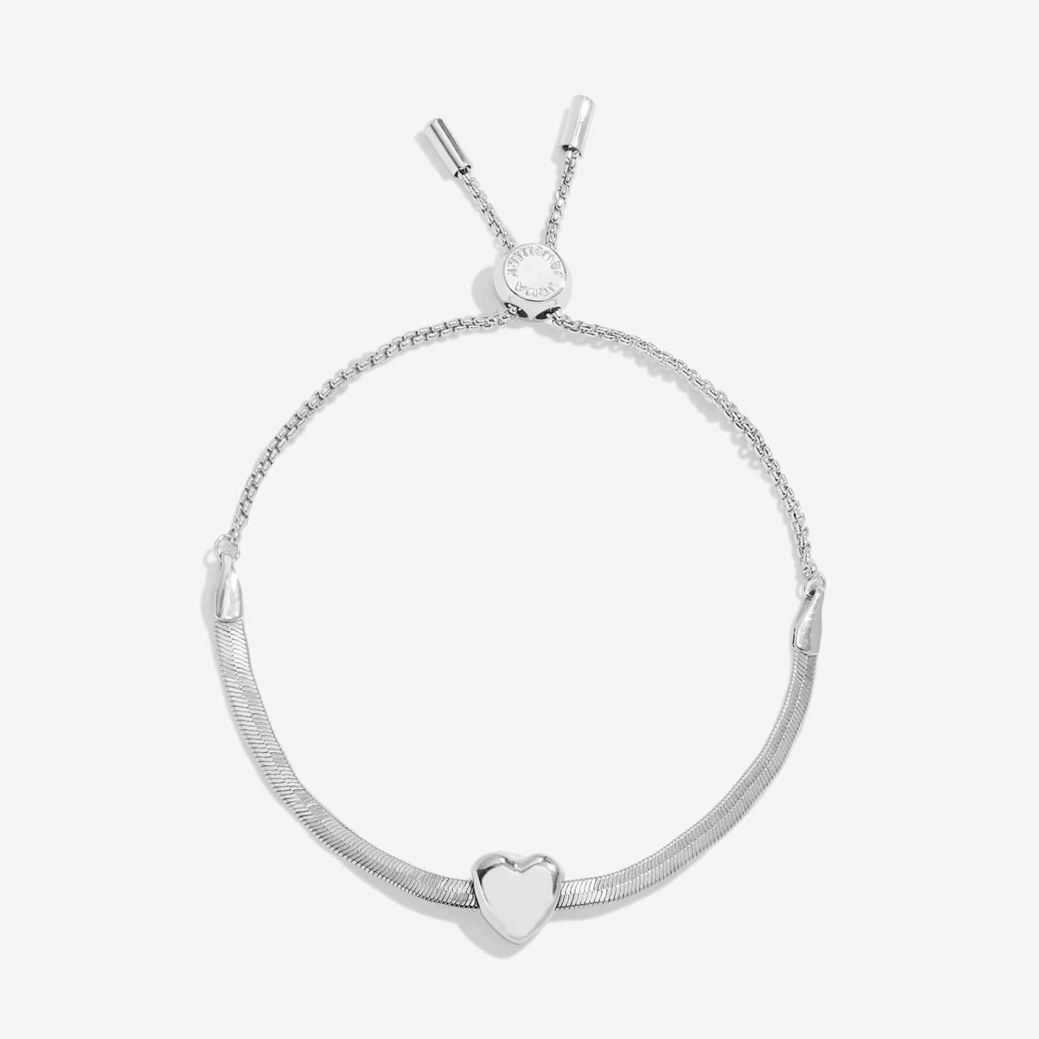 Joma Jewellery Bracelet Bar | Silver Heart Snake Chain | Silver Plated | Bracelet | 24.5cm Adjustable