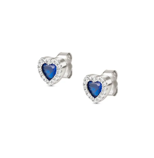 Nomination Italy Heart-shaped earrings with blue cubic zirconia centre on a white background