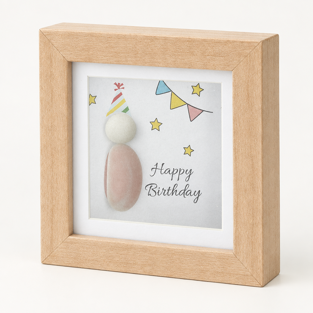 Happy Birthday mini wooden pebble plaque from the right