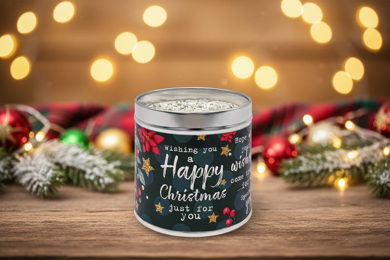 Happy Christmas Tin Candle
