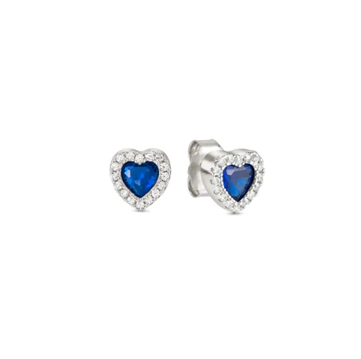 Nomination Italy Heart-shaped earrings with blue gemstones on a white background