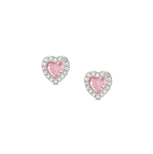 Nomination Italy Heart-shaped earrings with pink centre cubic zirconia and white stone surround.