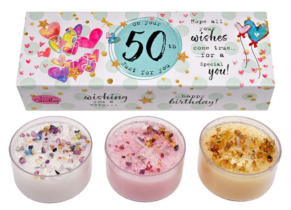 Best Kept Secrets Tealight Gift Set 50th Three Lites - Birthday Ages Tea Light Gift Box