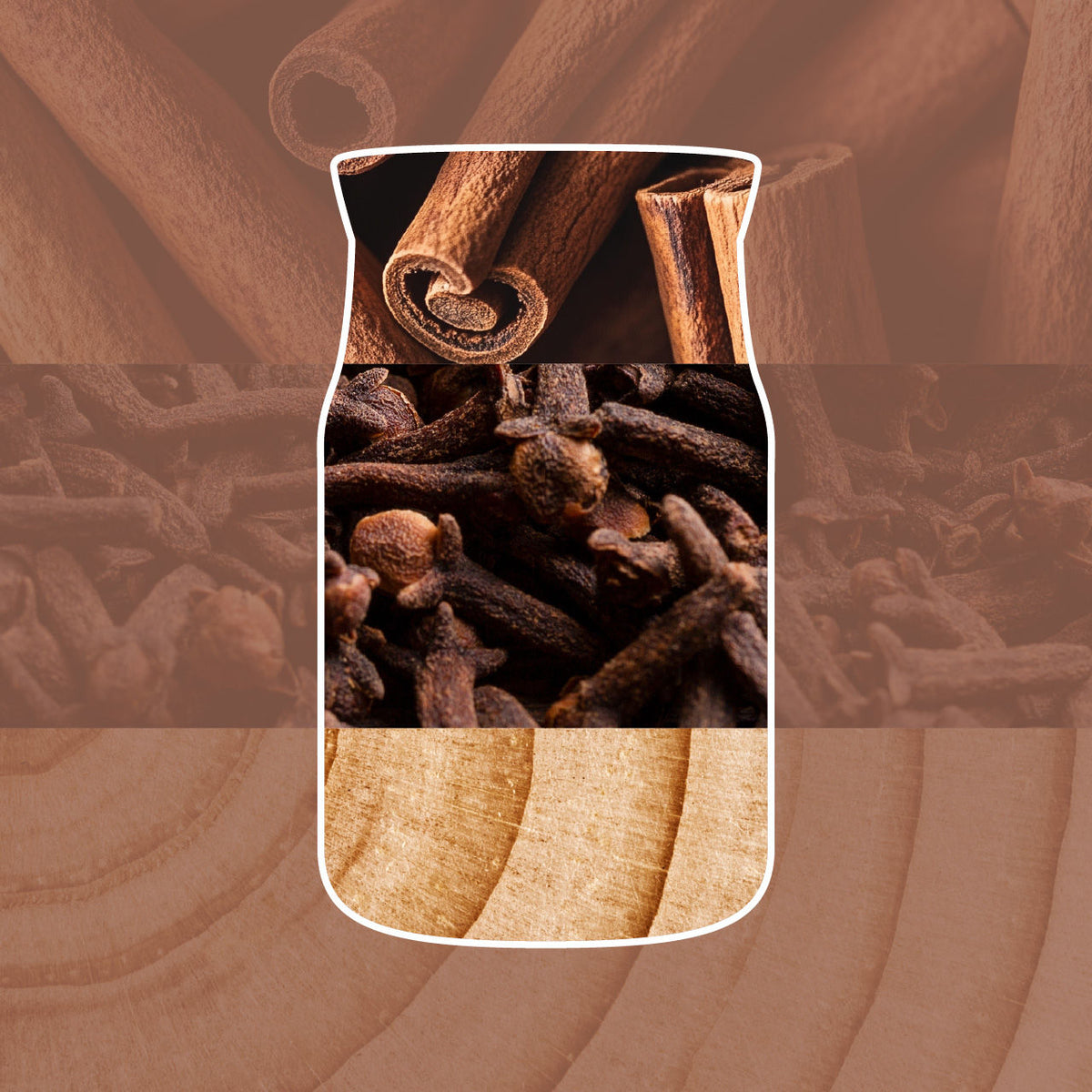 Image showing a yankee candle shaped jar cut out with cinnamon sticks and cloves design on a brown background