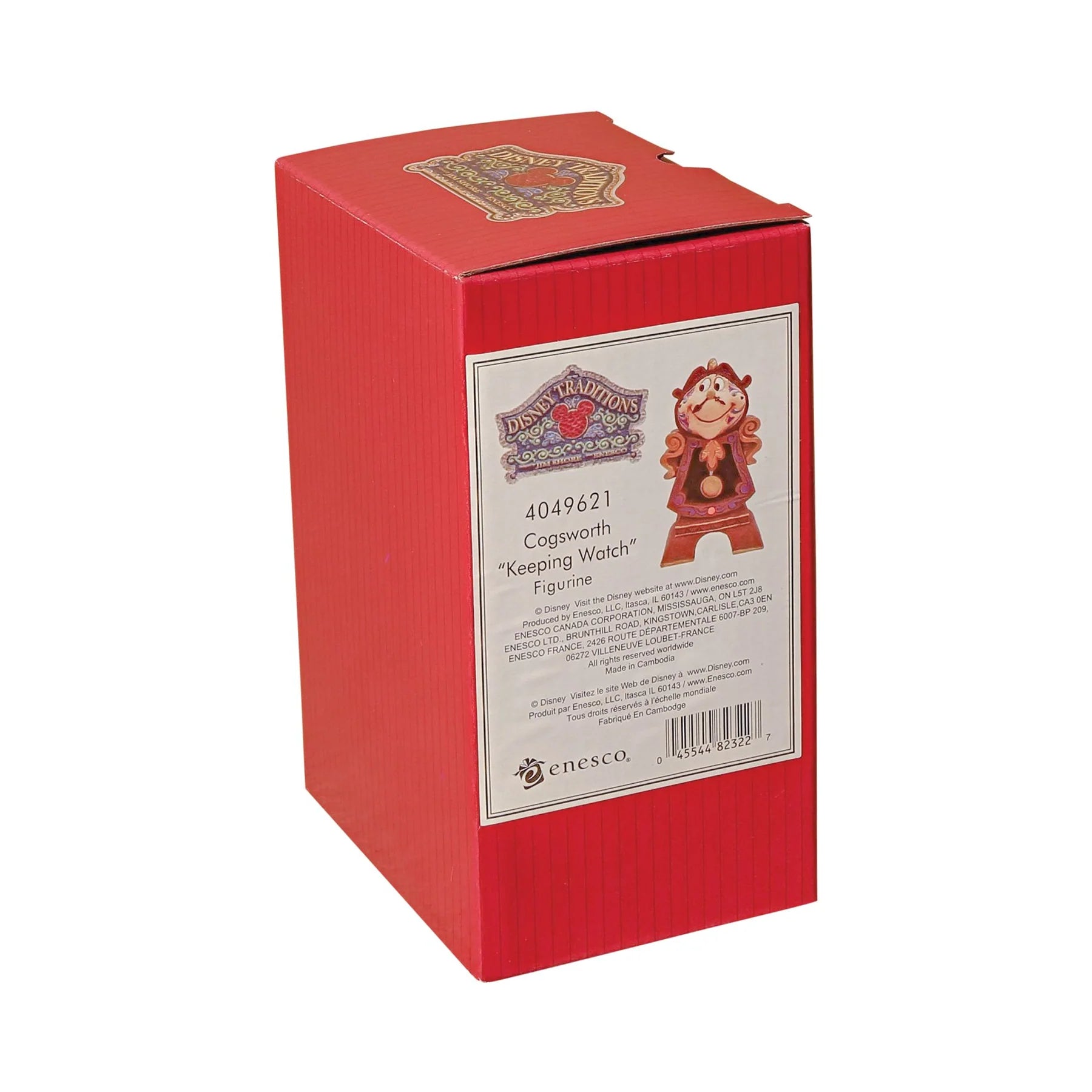 Red presentation box with a label featuring a character and text on a white background