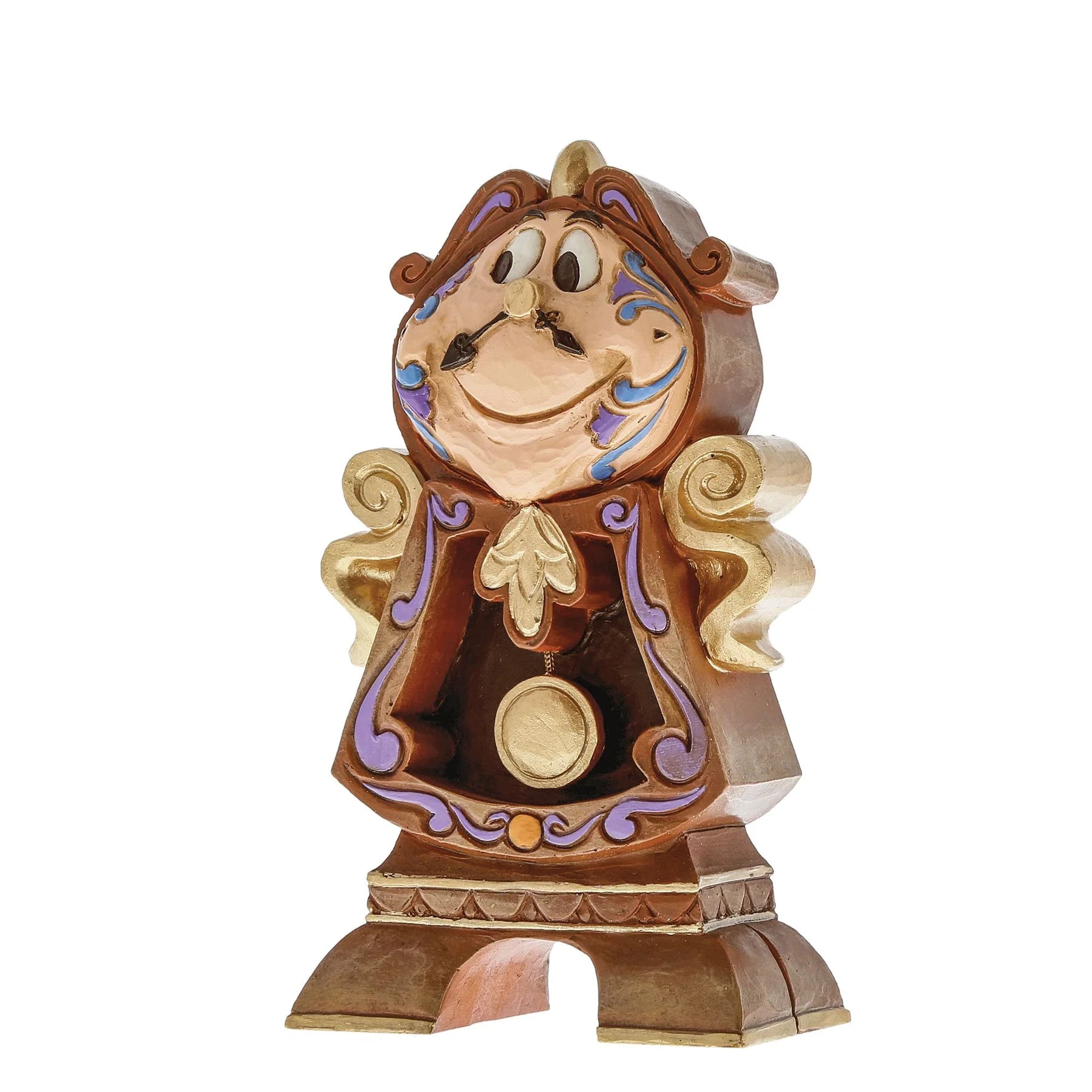 cogsworth clock figurine with a smiling face on a white background