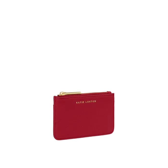 Red pouch with gold zipper on a white background