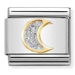 Nomination Italy 030220/05 Classic GLITTER ,steel, enamel, bonded yellow gold SILVER moon