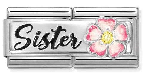 Nomination Italy 330734/15 DOUBLE Classic DETAILED steel, enamel, cz, 925 sterling silver Sister with flower