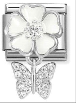 Nomination Italy 331814/05 Classic CHARMS steel, 925 silver, enamel, cz White flower with butterfly