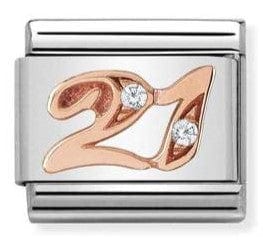 Nomination Italy Charm 430315/21 Classic NUMBER 21 steel zircon & 9ct Rose gold