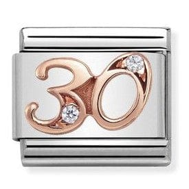 Nomination Italy Charm 430315/30Classic NUMBER 30 steel zircon & 9ct Rose gold