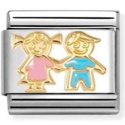 Nomination Italy Composable Gold 030272/92 Classic SYMBOLS steel, enamel and 18k gold Brothers and sisters PINK BLUE