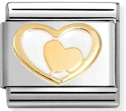 Nomination Italy Composable Gold 030283/27 Classic LOVE stainless steel, enamel & 18k gold Heart in heart WHITE