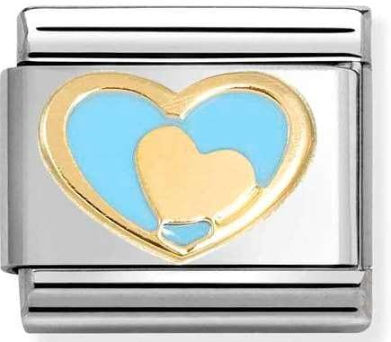 Nomination Italy Composable Gold 030283/31 Classic steel, enamel & 18k gold Heart in heart BLUE