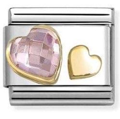 Nomination Italy Composable Gold 030613/06 Classic C.Z. FACETED, SYMBOLS steel, 750 gold PINK DOUBLE heart