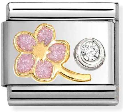 Nomination Italy Composable Gold 630302/08 Classic steel, enamel, 750 gold, 925 silver, CZ Myosotis PINK cz WHITE