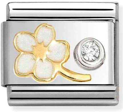 Nomination Italy Composable Gold 630302/10 Classic steel, enamel, 750 gold, 925 silver, CZ Myosotis WHITE cz WHITE