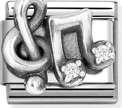 Nomination Italy Composable Silver 330323/12 CL SYMBOLS OX steel, Cz, 925 Silver Treble Clef + Music Note
