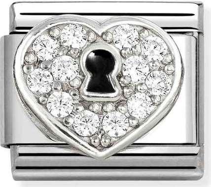 Nomination Italy Composable Silver 330328/09 Classic steel, Cz , 925 silver CZ Heart with Keyhole Lock
