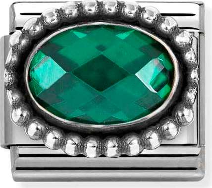 Nomination Italy Composable Silver 330607/027 FACETED CZ, steel, OXIDIZED OVAL BEADED RICH SETTING 925 silver Emerald Green