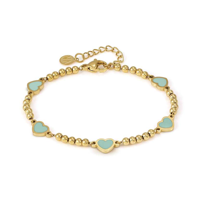 Nomination Italy EMOSFERE bracelet in steel 5 symbols with fin. YELLOW GOLD and enamel HEART GREEN WATER