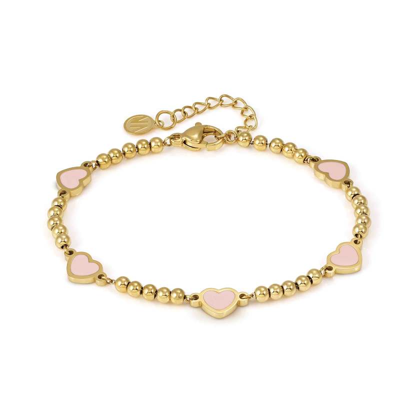 Nomination Italy EMOSFERE bracelet in steel 5 symbols with fin. YELLOW GOLD and enamel Pink heart