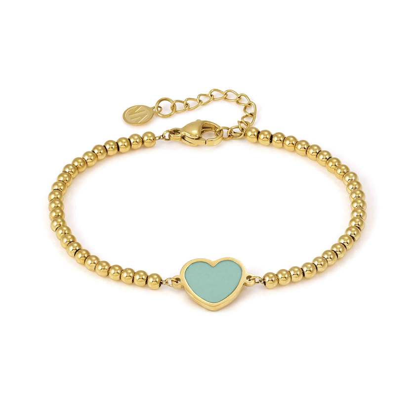 Nomination Italy EMOSFERE bracelet in steel with fin. YELLOW GOLD and enamel HEART GREEN WATER
