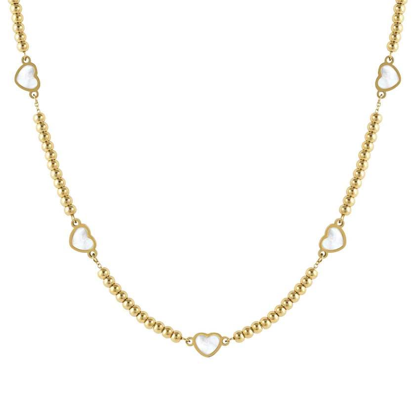 Nomination Italy EMOSFERE necklace in steel (RICH) 5 symbols with YELLOW GOLD fin. and mother of pearl White heart