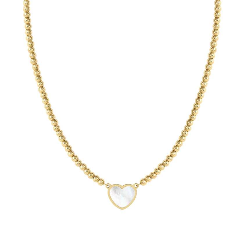 Nomination Italy EMOSFERE necklace in steel (RICH) with YELLOW GOLDfin. and mother of pearl White heart