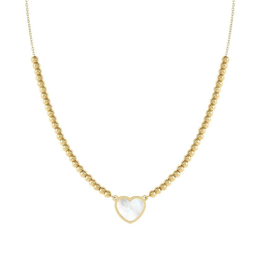 Nomination Italy EMOSFERE necklace in steel with YELLOW GOLD fin. and mother of pearl White heart