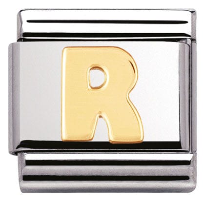 Nomination Italy Link 030101/18 Classic LETTER.S/steel,Bonded Yellow Gold Letter R