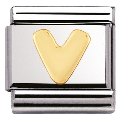 Nomination Italy Link 030101/22 Classic LETTER.S/steel,Bonded Yellow Gold Letter V