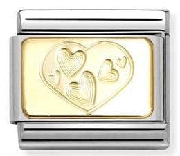 Nomination Italy Link 030121/57 Classic ENGRAVED SIGNS,steel,18k gold CUSTOM Multi-hearted heart