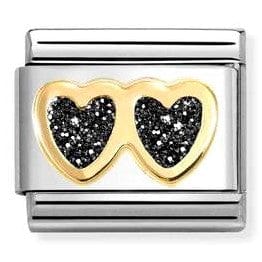 Nomination Italy Link 030220/14 Classic GLITTER, steel, enamel, 18k gold Double Heart BLACK