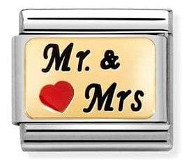 Nomination Italy Link 030284/53 Classic PLATES steel,enamel,yellow gold,Mr & Mrs with HEART