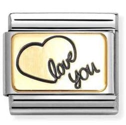 Nomination Italy Link 030284/60 Classic PLATES steel , ename,18k gold Diamond heart Love you