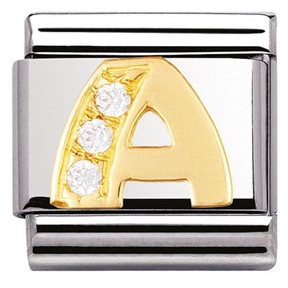 Nomination Italy Link 030301/01 Classic LETTER A ,S/Steel,Bonded Yellow Gold,CZ