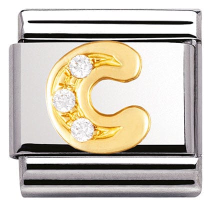 Nomination Italy Link 030301/03 Classic LETTER C ,S/Steel,Bonded Yellow Gold,CZ,