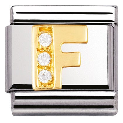 Nomination Italy Link 030301/06 Classic LETTER F ,S/steel,Bonded Yellow Gold,CZ