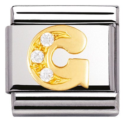 Nomination Italy Link 030301/07 Classic LETTER G s/steel,Bonded Yellow Gold,CZ