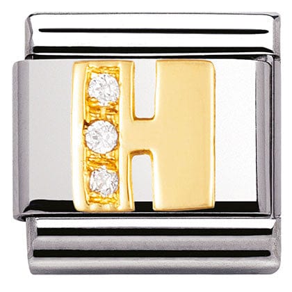 Nomination Italy Link 030301/08 Classic LETTER H,S/steel,Bonded Yellow Gold,CZ