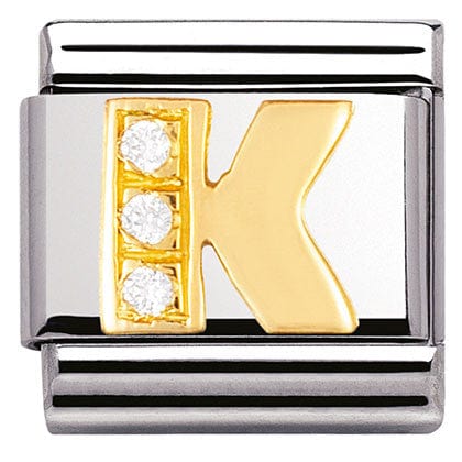 Nomination Italy Link 030301/11 Classic LETTER K S/Steel,Bonded Yellow Gold,CZ